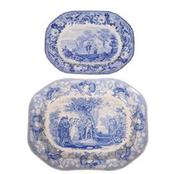 Two 19th century blue and white transfer printed pottery meat plates, the first by John Ro...