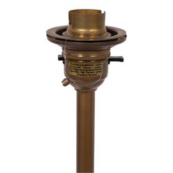Early 20th century brass table uplight lamp with etched glass shade with fluted rim, H76cm