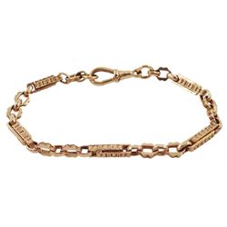 Rose gold fancy bar link and curb chain bracelet, hallmarked