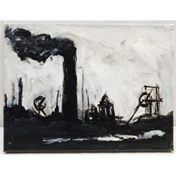Neil Ferguson (Northern British Contemporary): 'Industrial Landscape', oil and acrylic on canvas, signed and titled verso 23cm x 30cm
