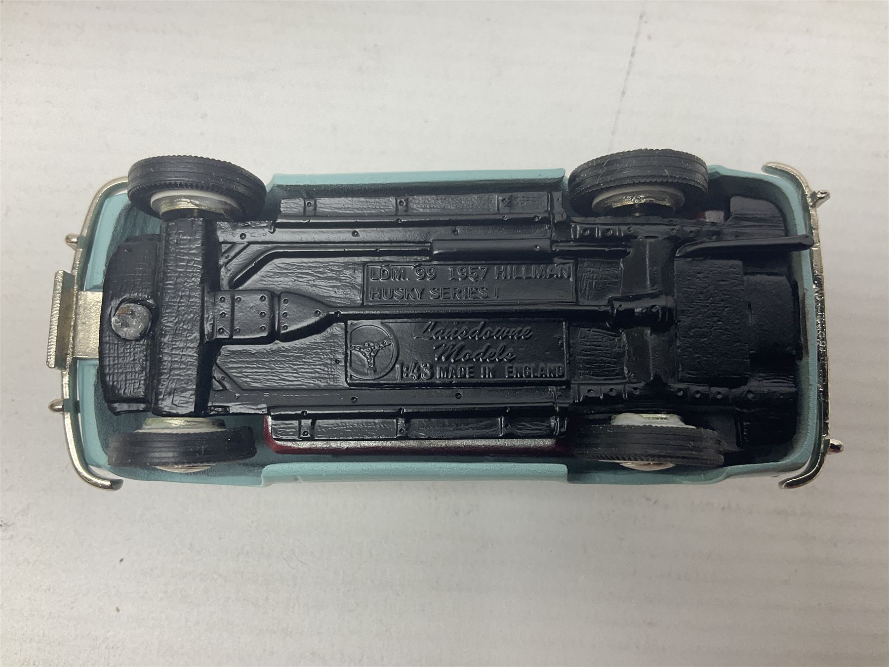 Four Lansdowne Models 1:43 scale models - 1956 Hillman minx Series 1 (Pearl grey over Fiesta blue); 1957 Hillman Husky Series 1 (Seacrest green/foam grey); 1960 Ford Consul MkII (Imperial maroon/smoke grey); and 1972 Vauxhall Ventora 3300 MkII; all boxed (4)