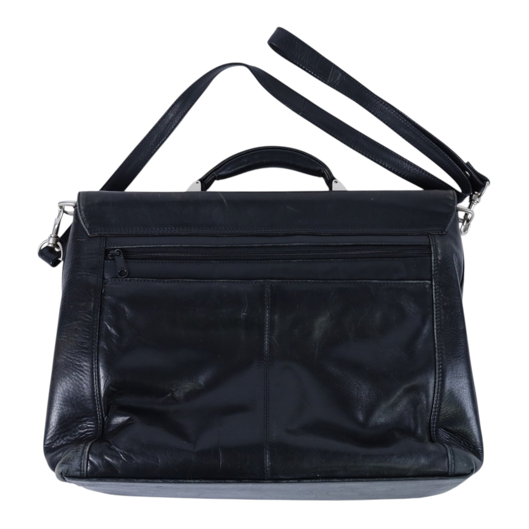 Black soft leather fitted brief case with shoulder strap W40cm, H30cm