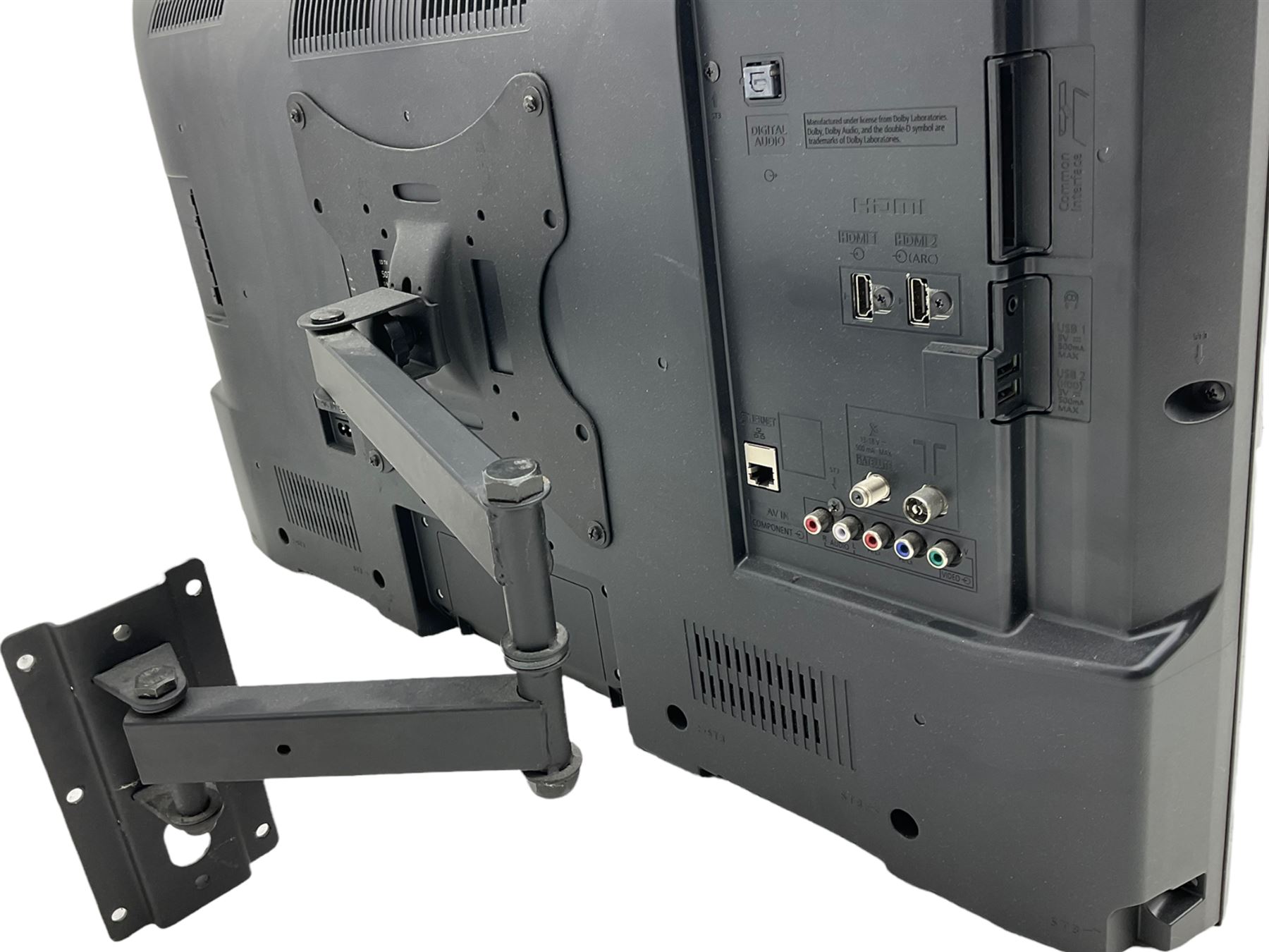 Panasonic 32 inch TV with DVD player and wall bracket and CD rack including various CDs 