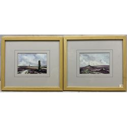 John Freeman (British 1942-): 'Fylingdales - Mick Atkins and Son' 'Bamburgh Castle' 'Danby Beacon' and 'Fryup/Rosedale Road', set of four watercolours signed and dated '76 through '86, titles verso 8.5cm x 13.5cm (4)