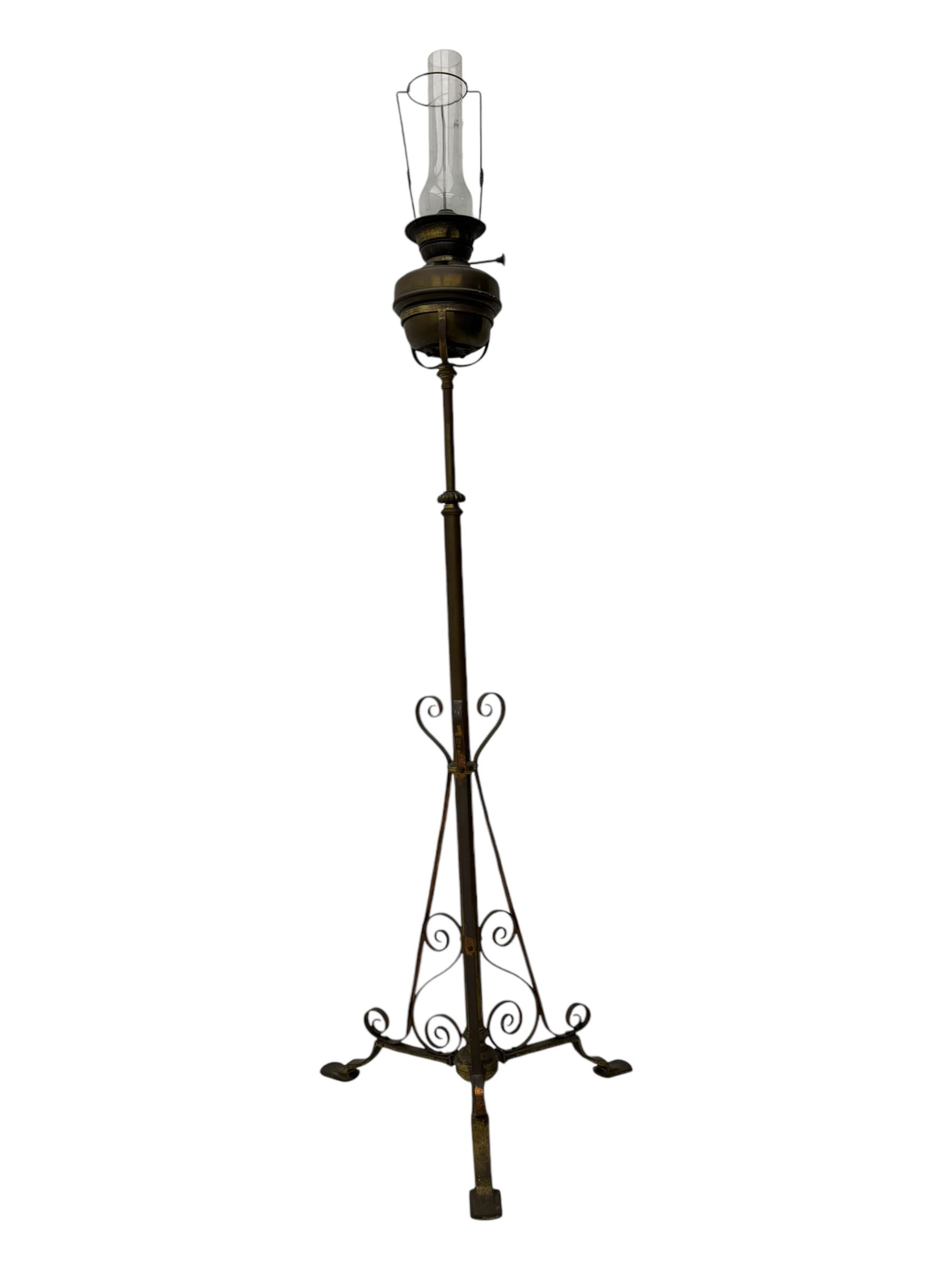 19th century brass floor standing oil lamp 