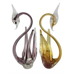 Pair of Murano Icet glass birds, H37.5cm