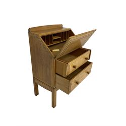 1930's Art Deco period oak bureau, fitted fall front and two drawers