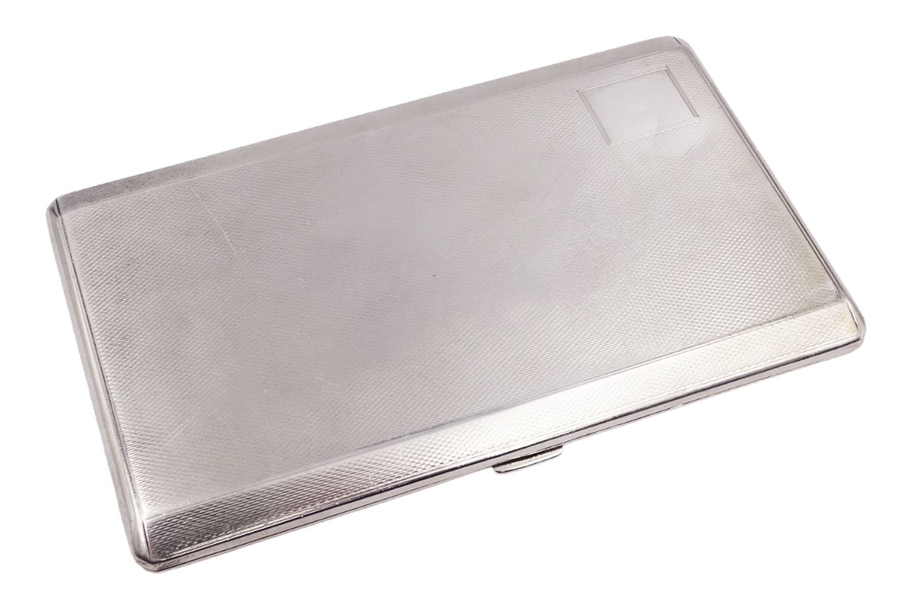 1920s silver cigarette case, of rectangular form, with engine turned decoration and blank cartouche, hallmarked John Henry Wynn, Birmingham 1921, H14cm