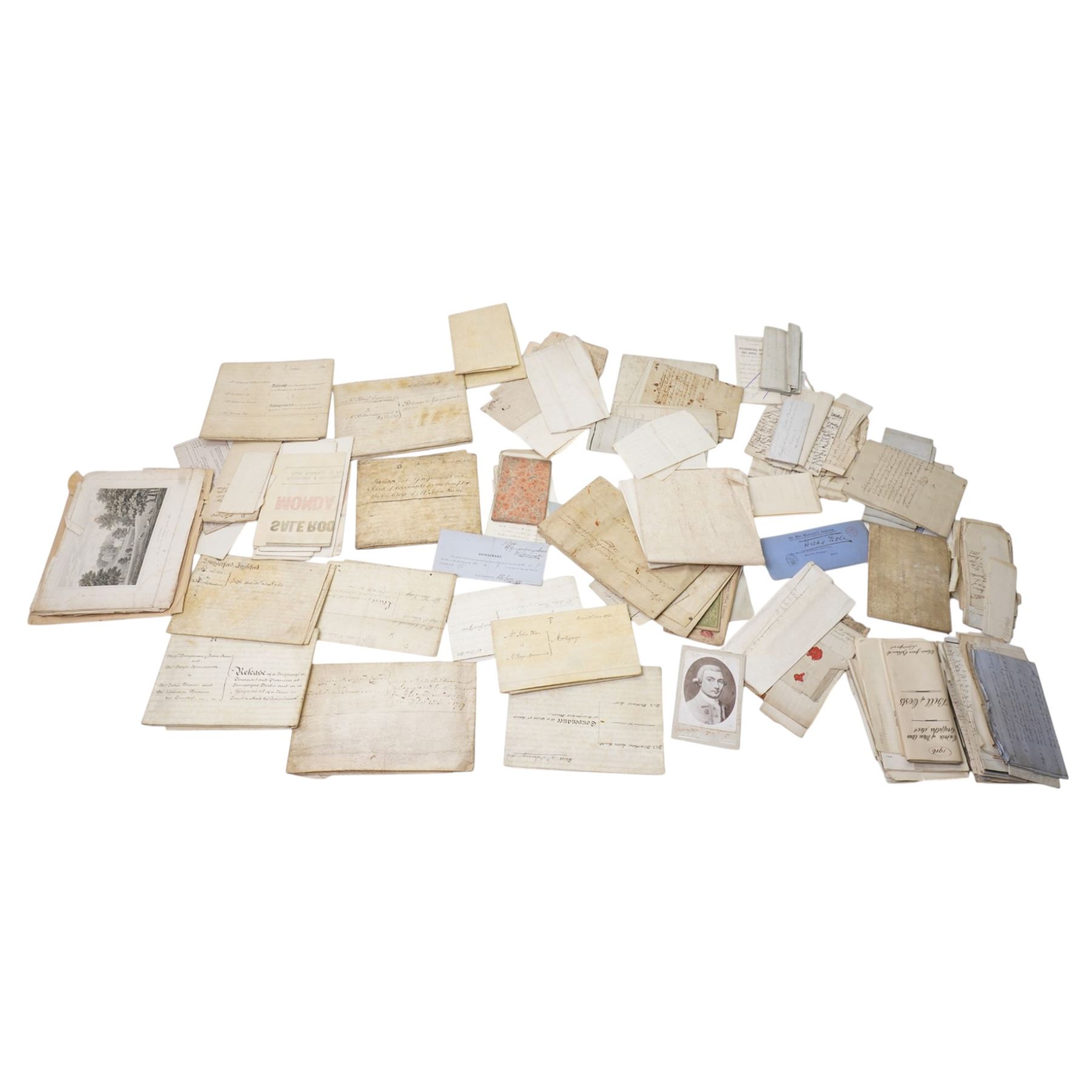 Collection of ephemera relating to the Gascoigne family of Parlington, Aberford including  various 19th century leases and conveyances, schedules of the Irish estates, 18th century appointment of church wardens at Aberford 1758 and other indentures and correspondence concerning the family and the parish of Aberford