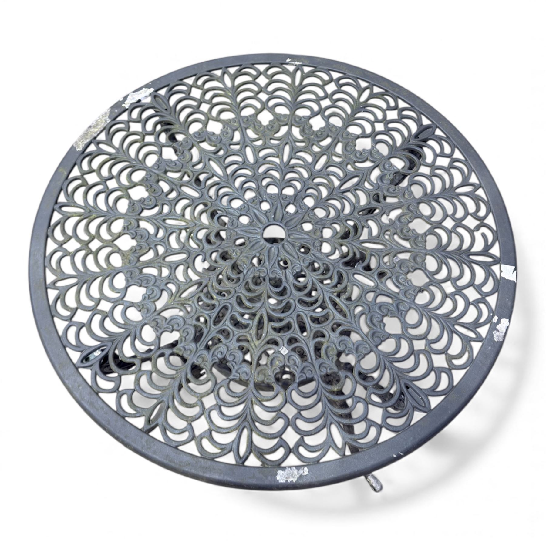 Cast aluminium garden table and four chairs in dark grey