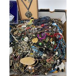 Quantity of costume jewellery including, necklaces, necklace and earrings sets etc, in two boxes