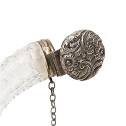 Silver mounted glass cornucopia scent bottle, approx 7cm