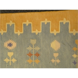  Large Indian Durries beige and green rug (255cm x 365cm) and similar runner (80cm x 297cm)  