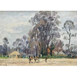Algernon Mayow Talmage (1871-1939): Horses Ploughing, oil sketch on board signed 16cm x 23cm