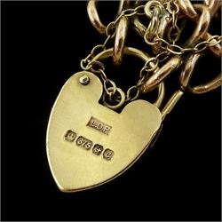 Edwardian 9ct gold double curb link bracelet, Chester 1901, each link stamped 9.375, with later 9ct gold heart locket clasp