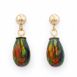 Pair of 9ct gold opal pendant stud earrings, stamped 375