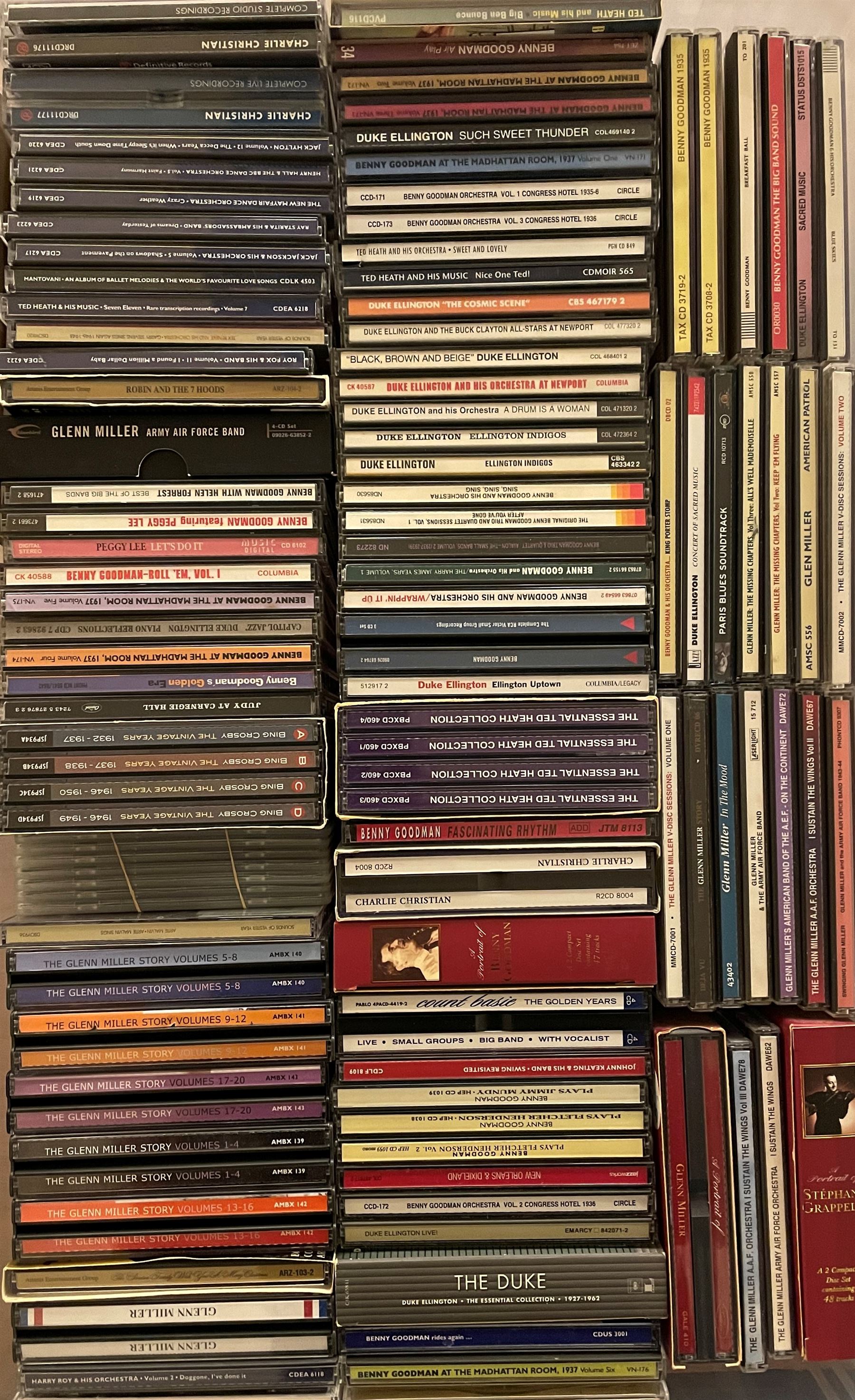 A large collection of mostly Jazz CD's including Kay Starr, Frank Sinatra, Ella Fitzgerald, Glenn Miller, Bing Crosby and other music in four boxes (400+)