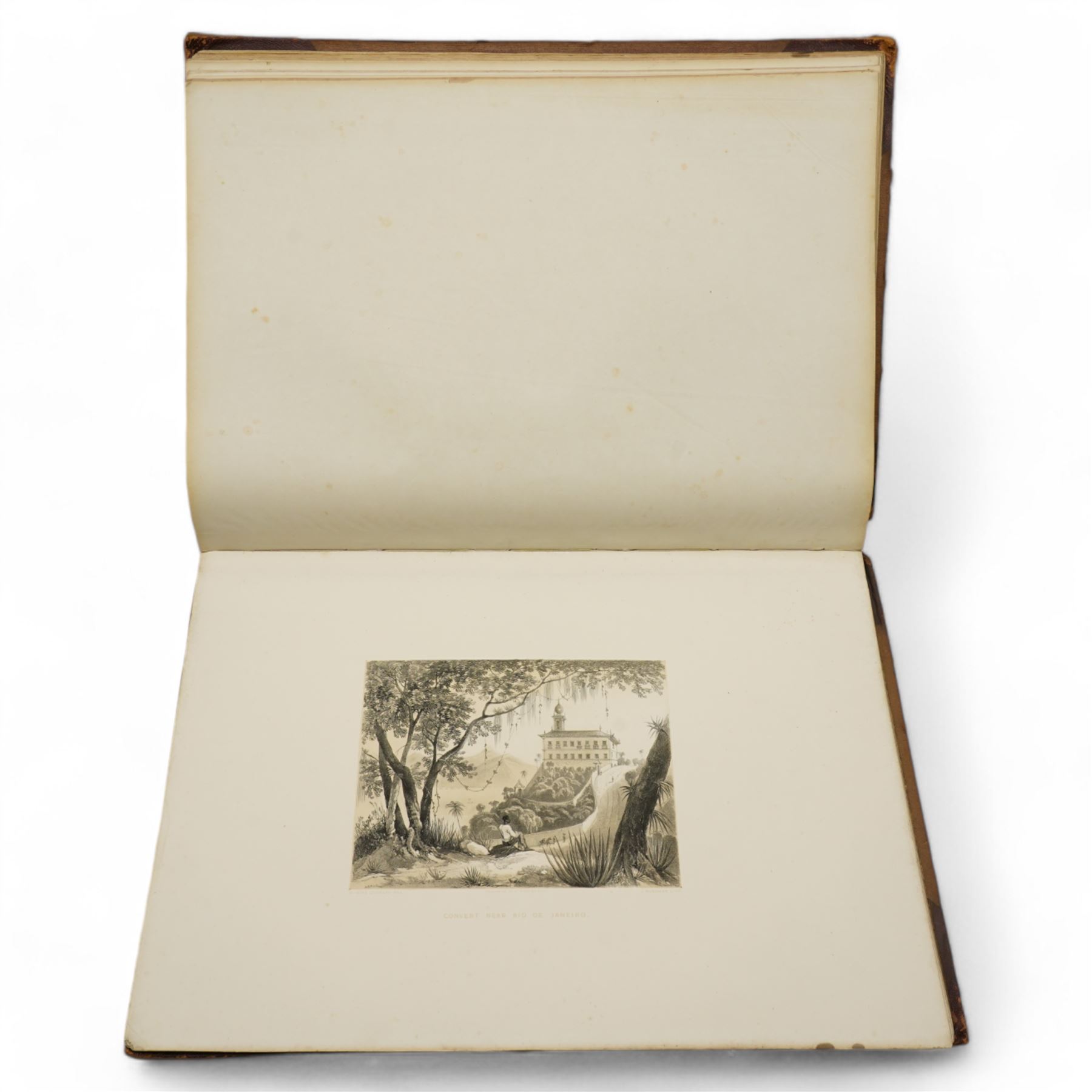 Sir William Gore Ouseley (British 1797-1866): 'Views in South America, from original drawings made in Brazil the River Plate, the Parana, &c', folio containing twenty six (26) tinted lithograph plates with lithographed titled and plan, dedication to Prince Albert with list of plates on verso, pub. London: Thomas McLean 1852, bound in oxblood leather and brown cloth
