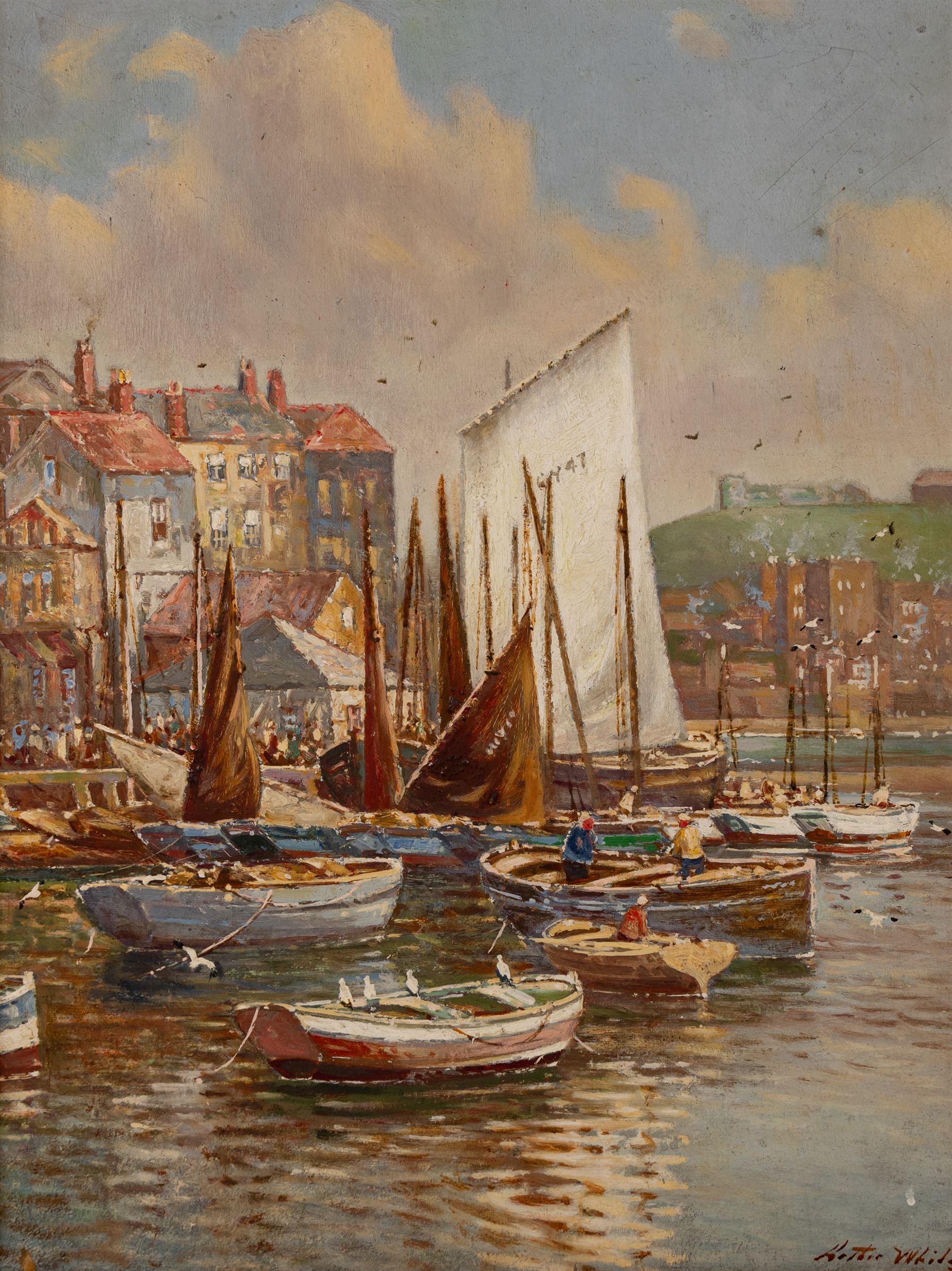Arthur Moorwood White (St Ives 1865-1953): New Quay Whitby, oil on board signed 47cm x 36cm