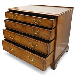 George III mahogany straight-front chest, rectangular top with moulded edge over four long graduating cock-beaded drawers, raised on bracket feet