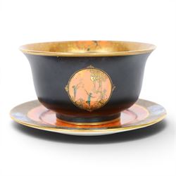 Art Deco Carlton Ware Moonlight Cameo bowl and plate, bowl H6cm, plate D12cm 