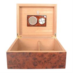 Birdseye maple humidor, together with watch organiser, the hinged lid opening to ten cushioned sections, with draw beneath  
