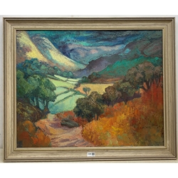 Expressionist School (Mid 20th century): Rolling Landscape, impasto oil on canvas unsigned 59cm x 74cm