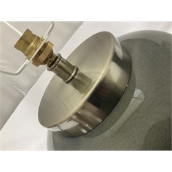 Pair of table lamps of squat baluster form, with a crackle glaze to a dark grey ground, upon a square base, including shade H57cm