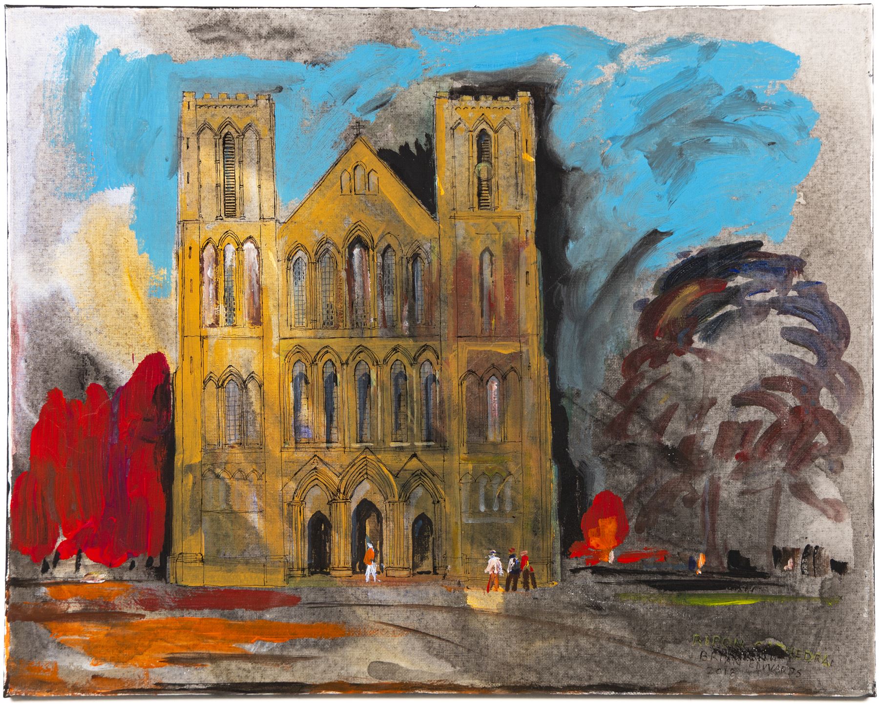 Brian Edwards (British 1944-): 'Ripon Cathedral', mixed media on canvas signed titled and dated 2018, 40.5cm x 50.5cm (unframed)
Notes: Dr Brian Edwards is Emeritus Professor of Architecture at ECA Edinburgh University. He is the author of the book ‘Understanding Architecture through Drawing’, has exhibited at the Edinburgh Festival, the RSA and architecture section of the RA Summer Exhibition. As a retired architect, his paintings explore the interface between art and architecture