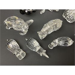 Twenty nine Swarovski Crystal animals, to include koala and baby, in frosted tree branch, elephants, polar bears, squirrel, monkeys, panda, unicorn and snails, etc 