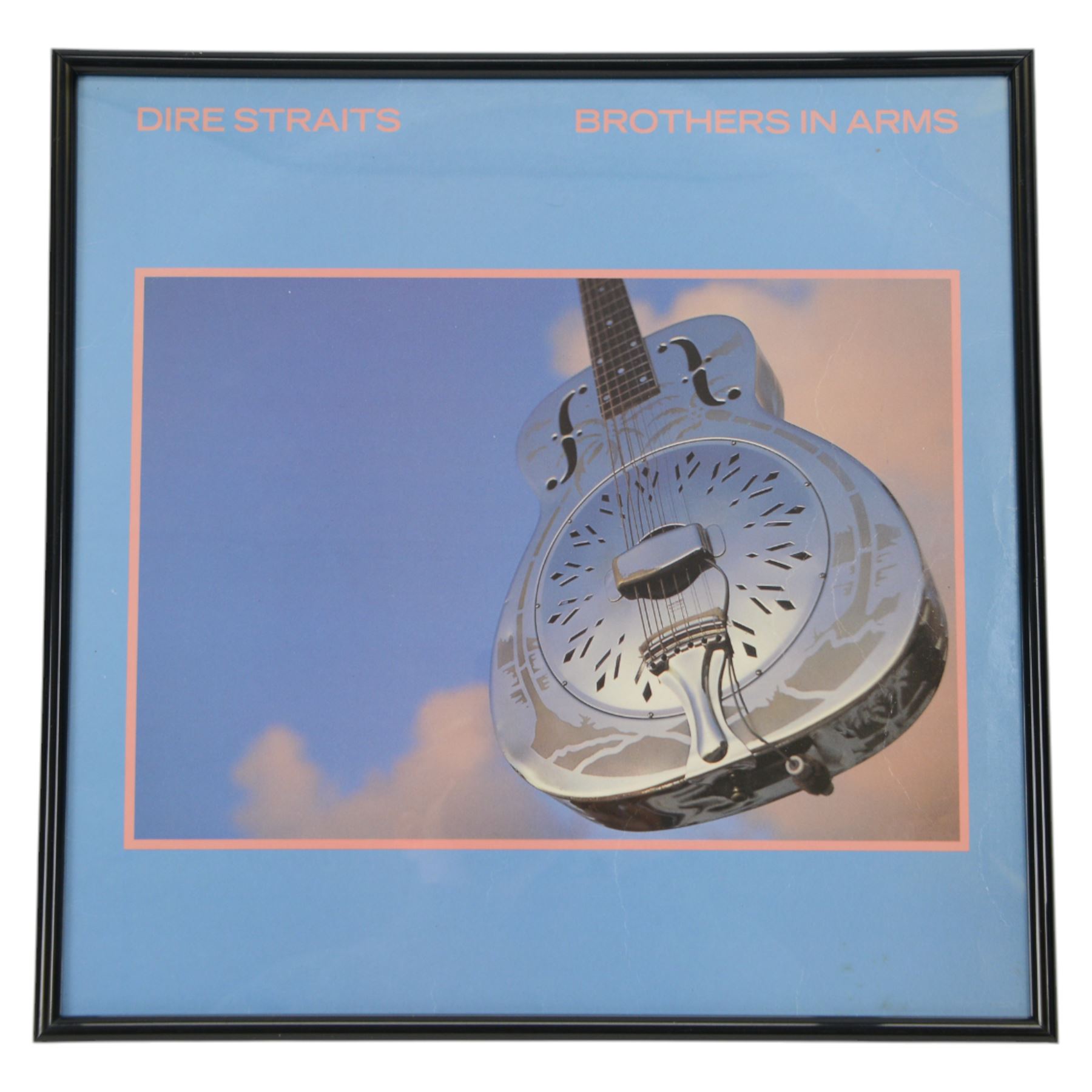 Mark Knopfler Guitar Heroes framed vinyl, together with Dire Straits Brothers in Arms framed vinyl and Dire Straits framed print
