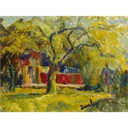  Ronald Ossory Dunlop RA (Irish/British 1894-1973): Figures in the Orchard, oil on canvas signed 30cm x 40cm (unframed)  

