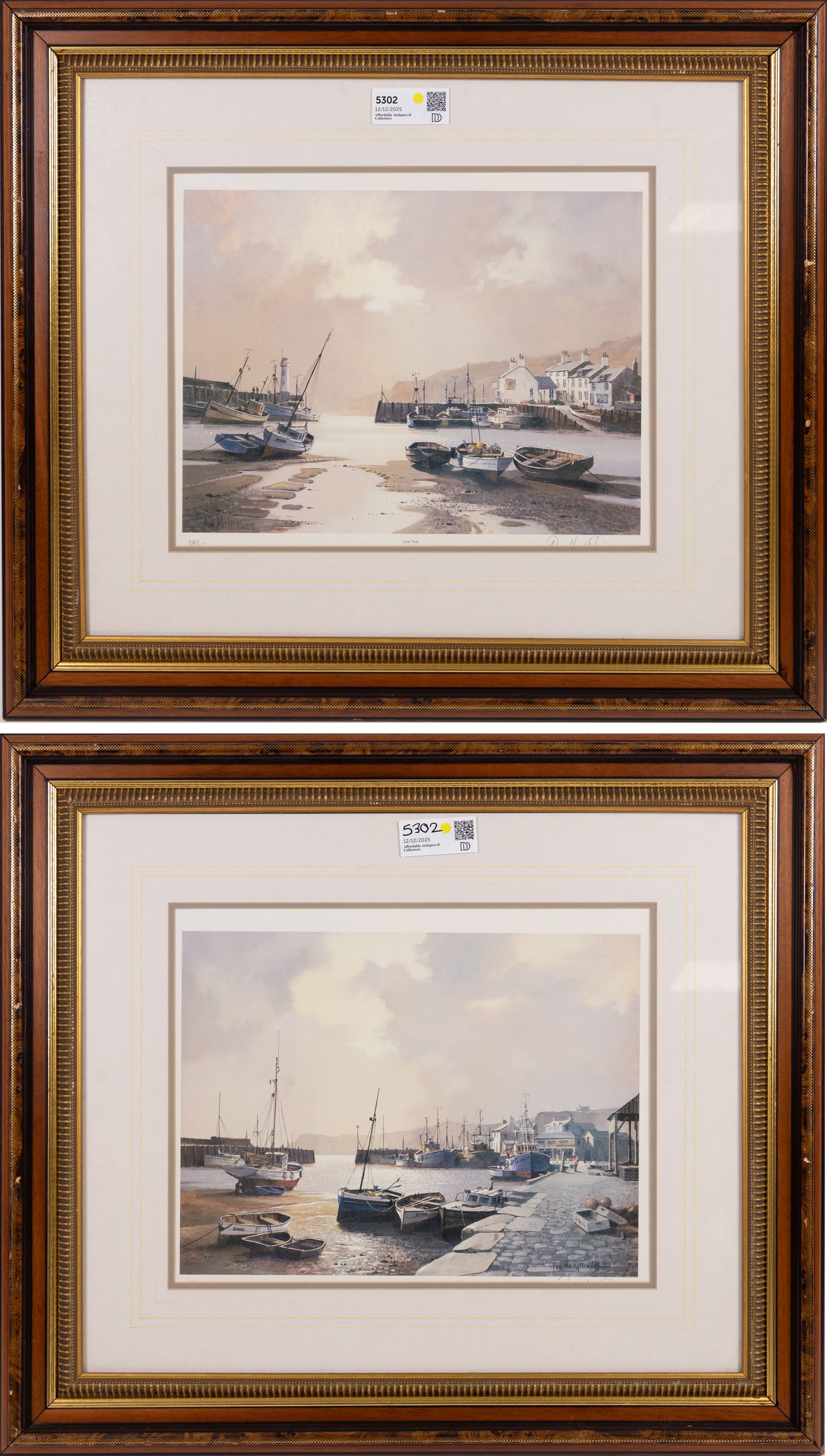 After Don Micklethwaite (British 1936-): Harbour Scenes, two signed prints in matching frames, overall 60cm x 70cm (2)