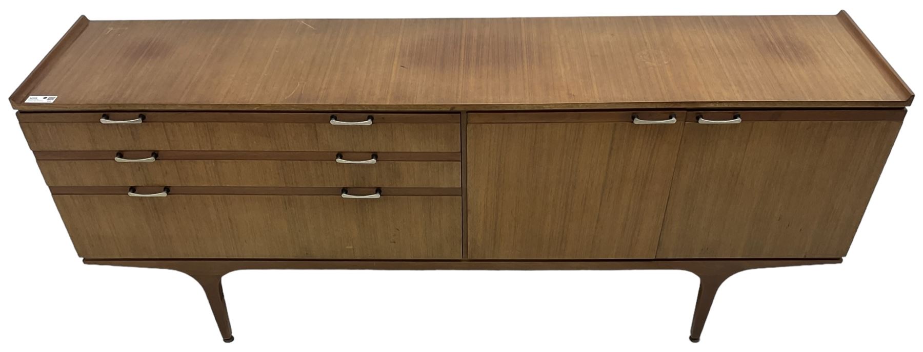Meredew - mid-20th century teak sideboard, fitted with three drawers and two cupboards