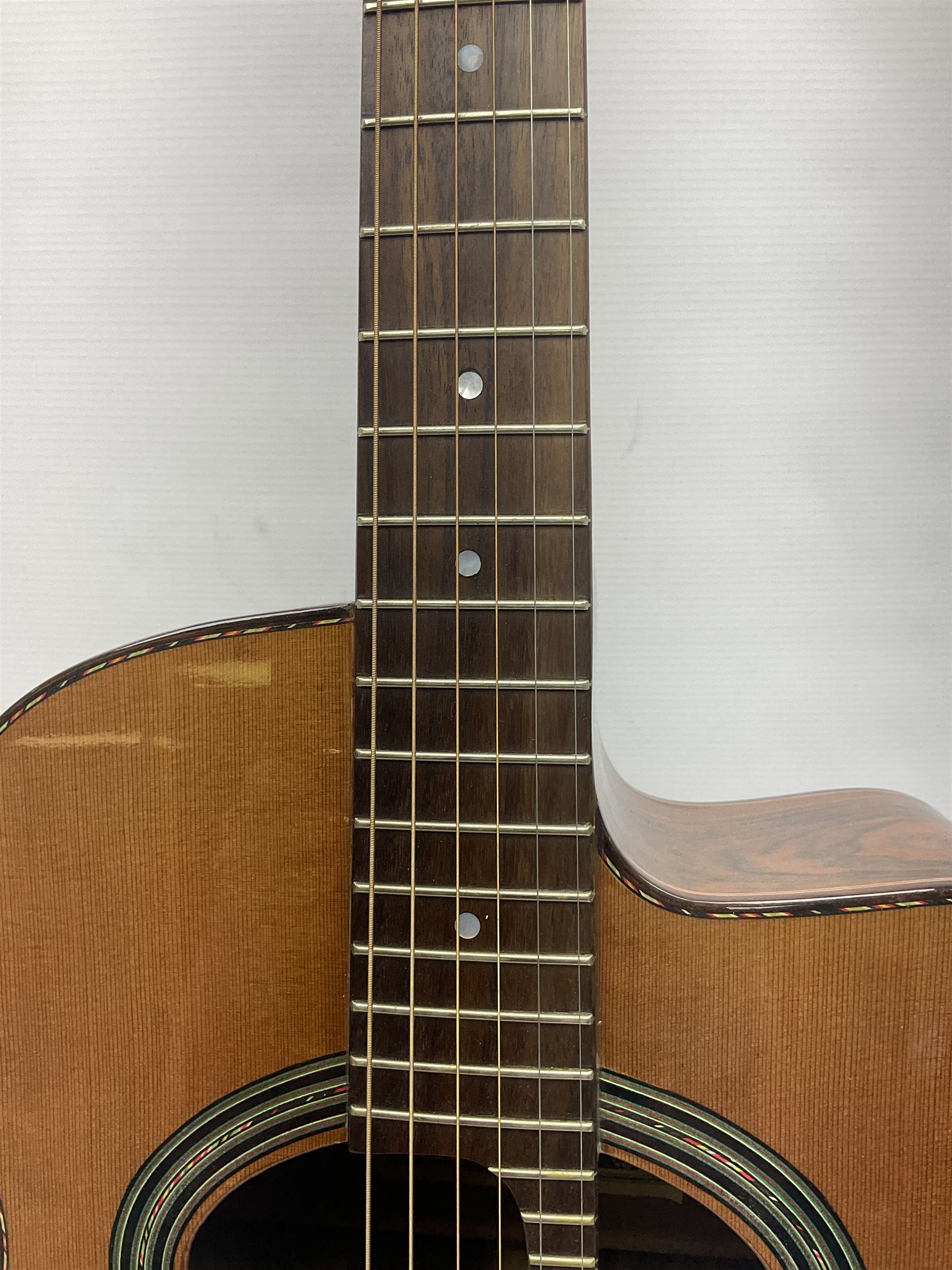 Spanish Gitano Manuel Rodriguez EMC1 Maccaferri acoustic guitar, c2000, the cedar top with D-hole, L98cm overall; in lightweight hard carrying case.