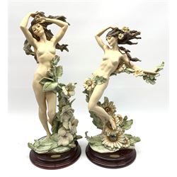 Pair of Giuseppe Armani Florence limited edition figures 'Nude with Violets' and 'Nude with Daisies' on circular bases, both with boxed certificates, tallest H50cm 