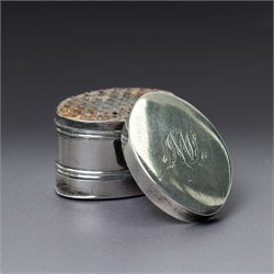 George III silver nutmeg grater of oval form engraved with a monogram Birmingham 1795 Make...