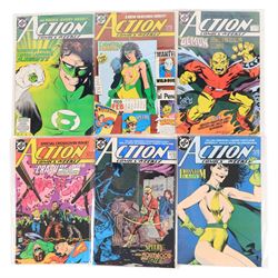 Fifty-nine DC Modern Age 'Action Comics' and 'Action Comics Weekly' comic books, spanning years 1986-1989, comprising 'Action Comics' issues #583, #585, #586, #587, #589, #590, #591, #594, #595, #596, #598 and #600 (Golden Anniversary Issue), and 'Action Comics Weekly' issues #601-#642, together with a fascimilie 50 year anniversary edition of Action Comics #1, 1989 Annual #2, 2006 #843, 2007 #845 and a 1993 Action Comics Bloodlines Annual #5