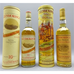  Glenmorangie Natural Cask Strength Single Highland Malt Whisky, 10 Years old, Distilled 1984 Bottled 1995, 70cl, 61.2%vol, in tube and Glenmorangie Malt Scotch Whisky, 10 Years old, 70cl, 43%vol, in tin, 2 bottles.  Provenance: Yorkshire Private Collector   