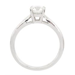 Platinum single stone round brilliant cut diamond ring, hallmarked, diamond 0.91 carat, colour F, clarity SI2, with GIA report