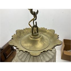 Gilt metal lantern, with frosted glass and foliate decoration, together with another lantern 