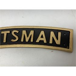Cast iron Flying Scotsman arched railway type sign, L70cm