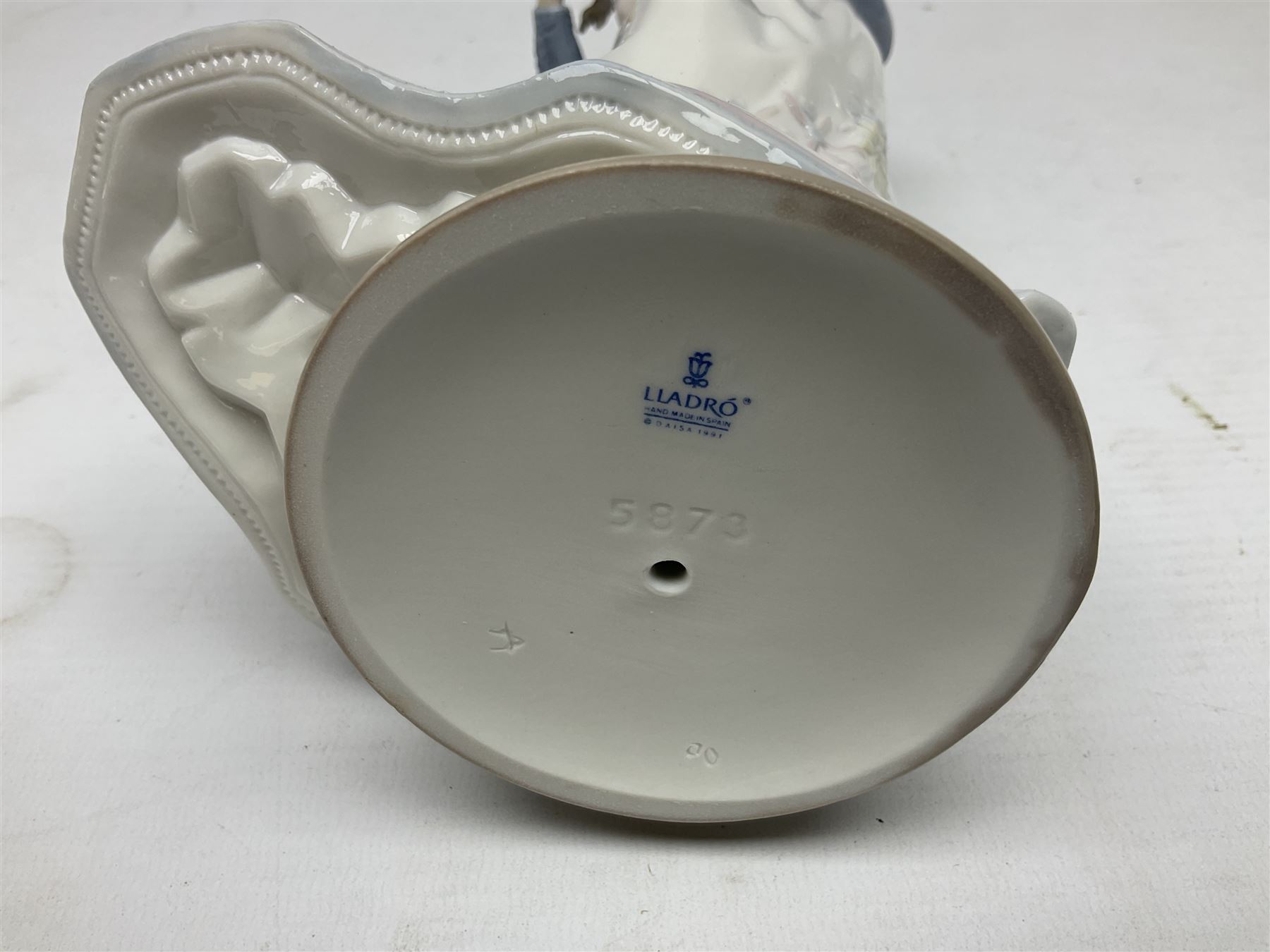 Three Lladro figures, comprising Modern Mother no 5873, Dropping the Flowers no 1285 and On the Beach no 1481, all with original boxes, largest example H30cm