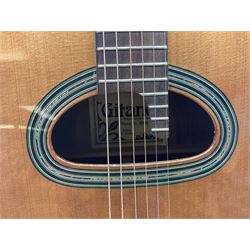 Spanish Gitano Manuel Rodriguez EMC1 Maccaferri acoustic guitar, c2000, the cedar top with D-hole, L98cm overall; in lightweight hard carrying case.