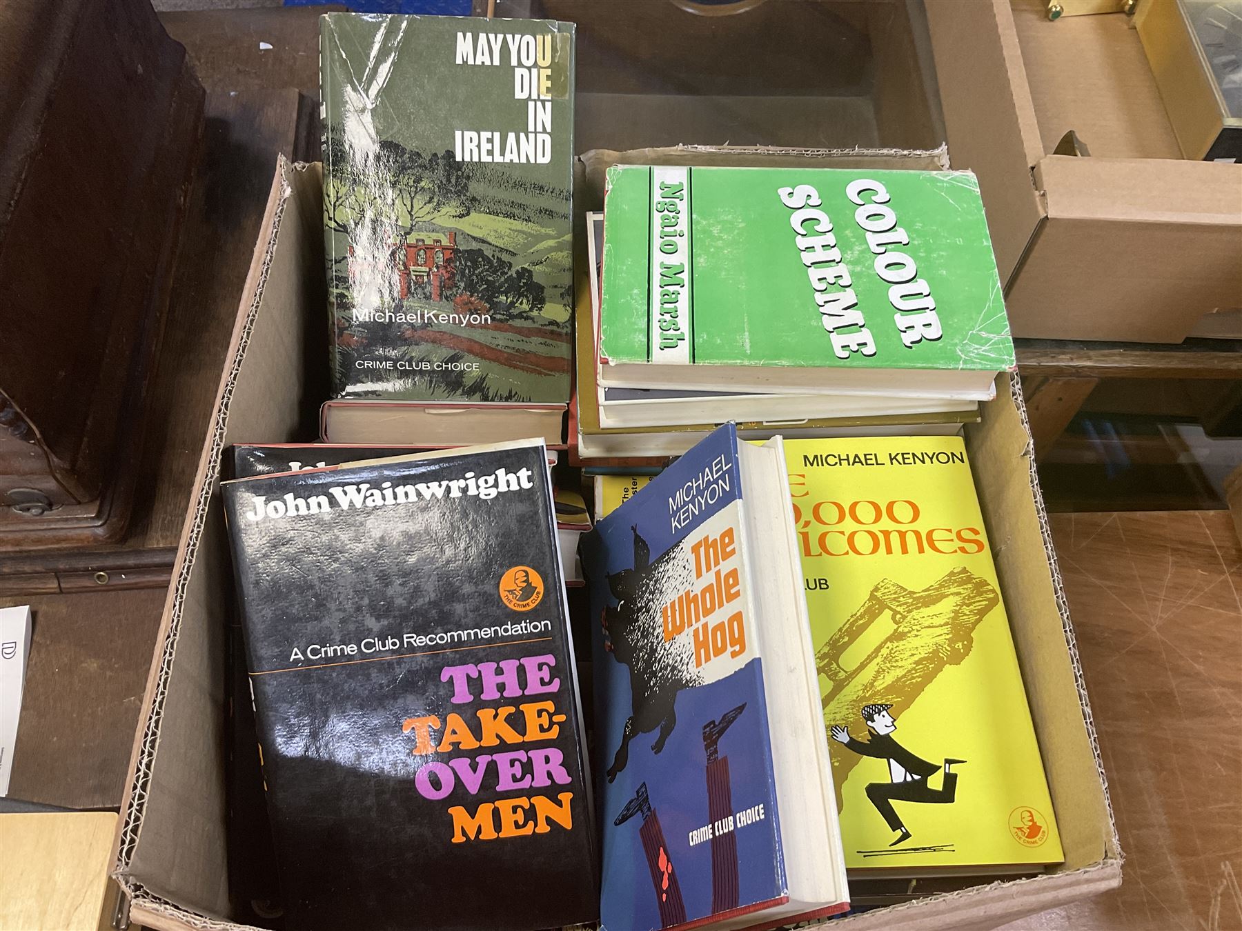 Collection of First edition Collins Crime Club crime and detective fiction novels, authors including Francis Ryck; Loaded gun, Woman Hunt, Account Rendered, etc, M.G.Eberhart; Call after Midnight, Murder in Waiting and Two Little Rich Girls, Brown Meggs; The Matter of Paradise and Saturday Games, Lionel Black; Ransom for a Nude, The life and death of Peter Wade, etc, Antony Gilbert; Tenant for the Tomb, Death Wears a Mask etc, John Wainwright; Evil Intent, Talent for Murder, Web of Silence and other authors (approx 50)