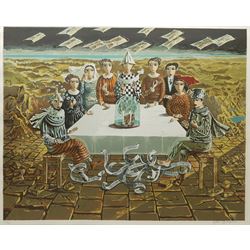 Yosl Bergner (Israeli 1920-1917): Figures round a Table, limited edition lithograph signed and numbered 133/250 in pencil 60cm x 73cm