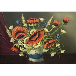 English School (20th century): Still Life of Wild Flowers and Poppies in a Vase, oil on canvas unsigned 48cm x 68cm