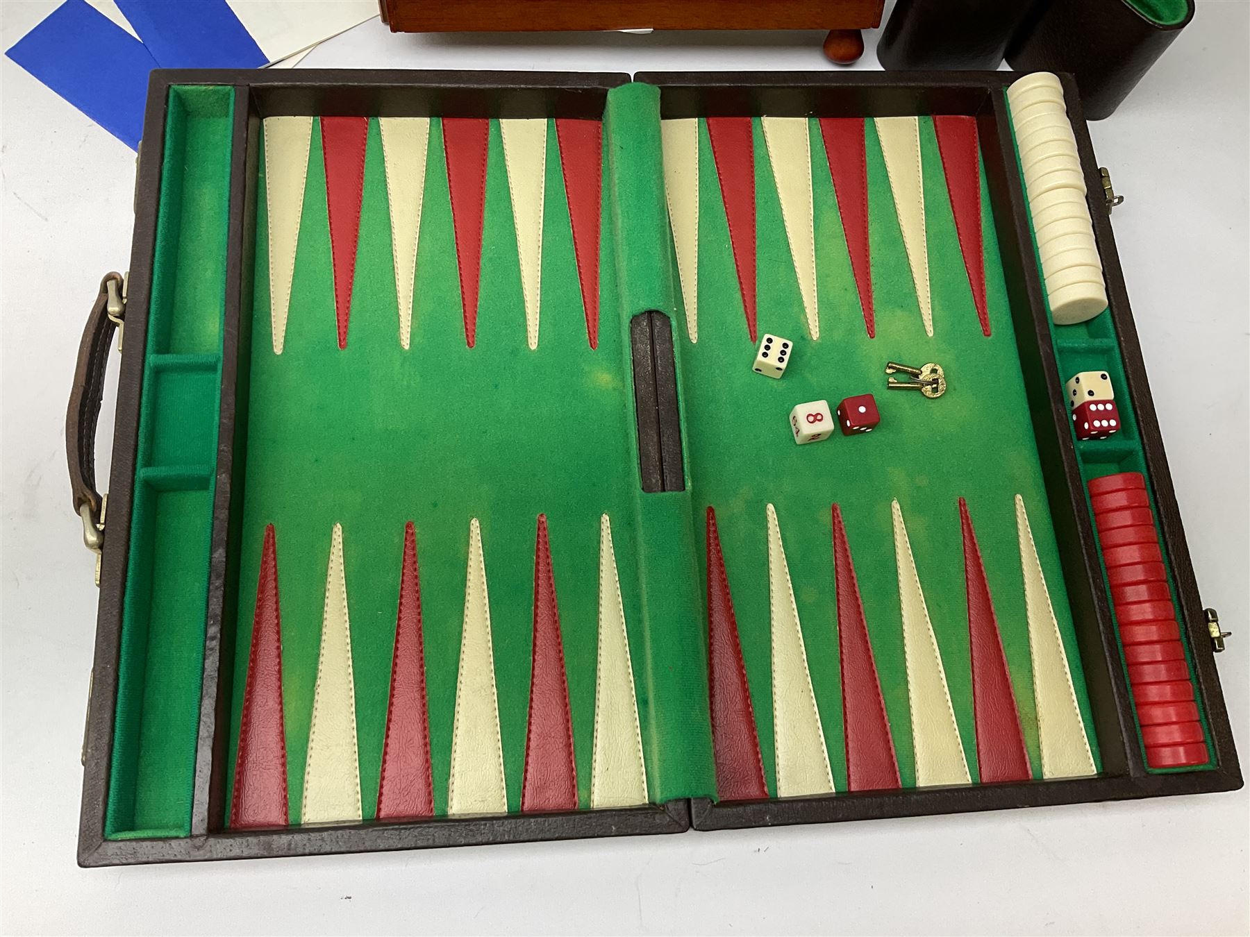 Bagatelle board and Harrods backgammon set in case