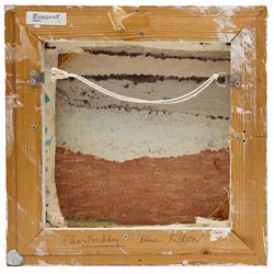 Gillian Ross Kelsey (British 1935-2025): 'Blue Ribbon', mixed media on canvas, signed and titled verso 30.5cm x 30.5cm