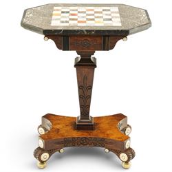 Early 19th century Anglo-Indian rosewood and specimen marble chess table, the octagonal to...